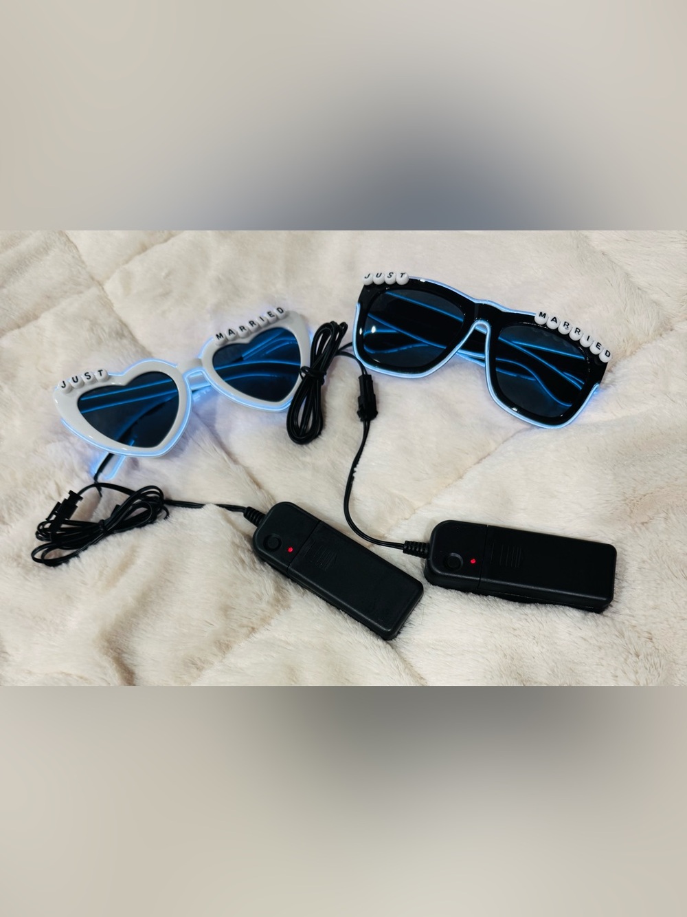 Just Married Light-Up Novelty Sunglasses - Blue Lenses